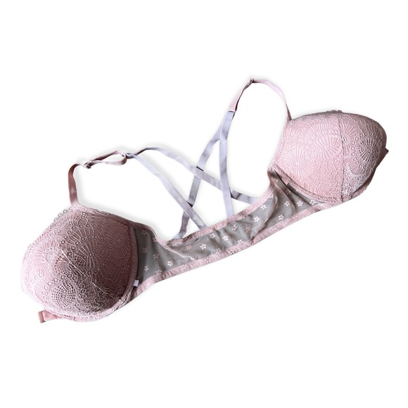 Victoria’s Secret Light Pink Lace Padded Push Up Front Closure Bra, Size 36DDD - Picture 3 of 7